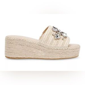 Anne Klein Crystal Espadrille Wedge Sandals Color Cream Size 11